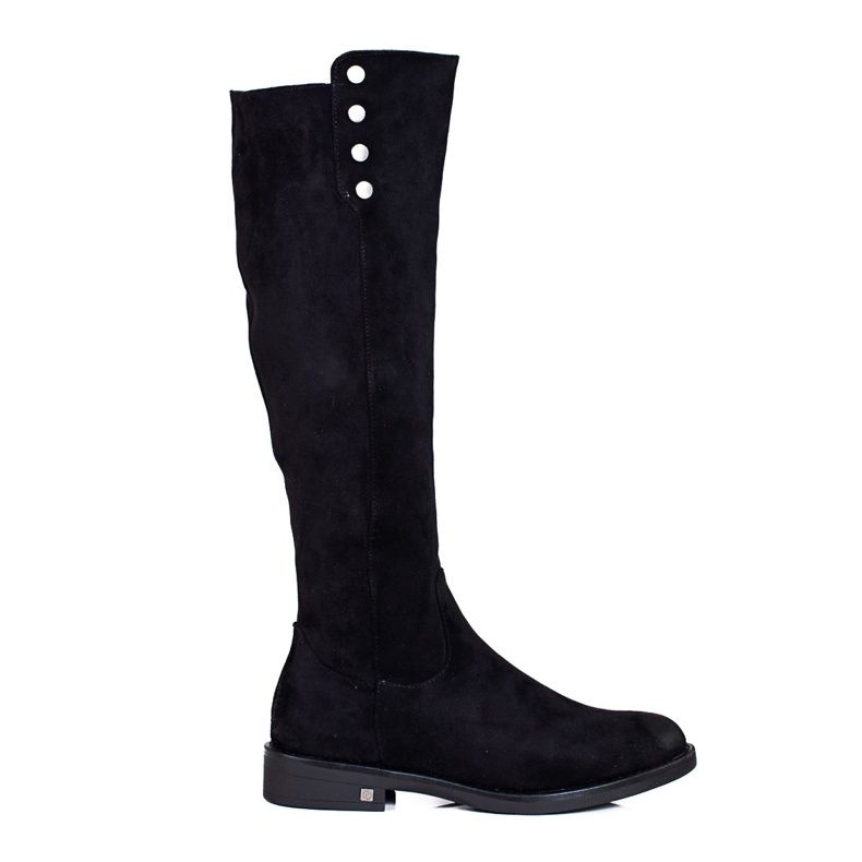 W. Potocki Botas de mujer de ante con tacón plano de Potocki negro