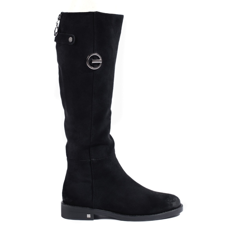 W. Potocki Botas de mujer de ante con tacón plano de Potocki negro