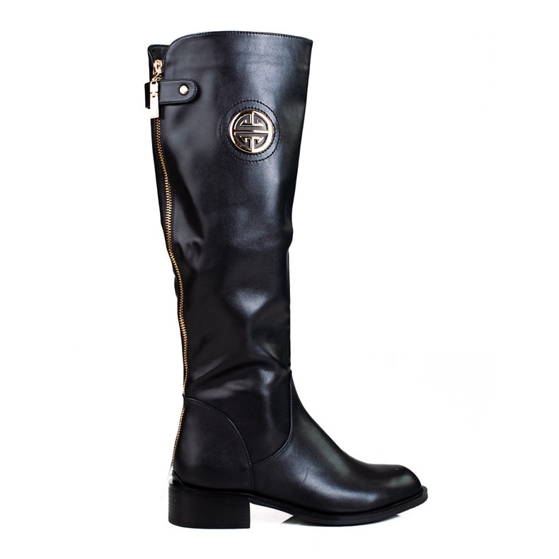 Botas de mujer con cremallera Shelovet decorativa fabricadas en piel ecológica negro