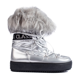 Botas de nieve de mujer plateadas con pelo. plata