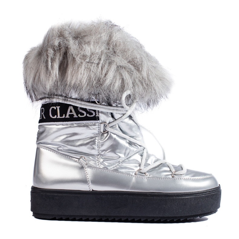 Botas de nieve de mujer plateadas con pelo. plata