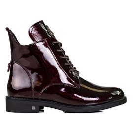 W. Potocki Botas de mujer Potocki elegantes lacadas con cordones burdeos rojo W. Potocki Botas de mujer Potocki elegantes lacadas con cordones burdeos rojo