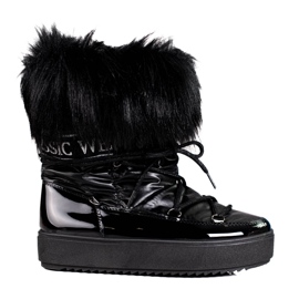 Botas de nieve de mujer negras con pelo Shelovet negro Botas de nieve de mujer negras con pelo Shelovet negro