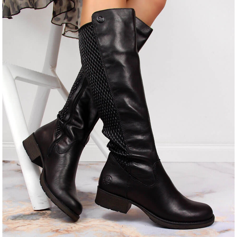 Botas negras de piel para mujer Rieker Z9591-00 negro