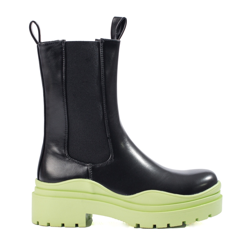Botines Chelsea altos para mujer en plataforma gruesa Shelovet, negro y verde