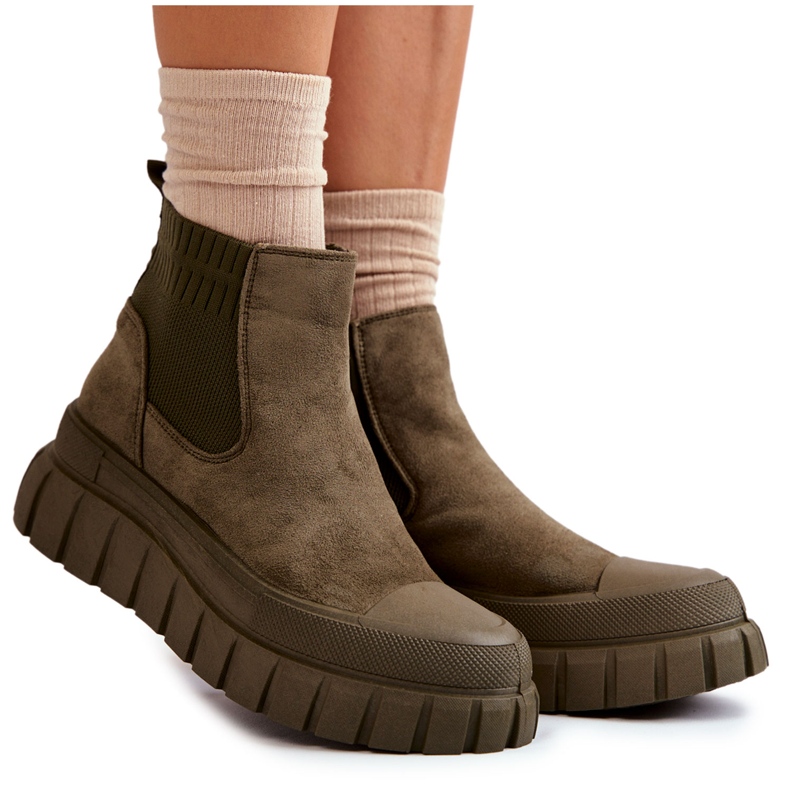 FB2 Botas sin cordones de moda en la plataforma verde Jenna marrón FB2 Botas sin cordones de moda en la plataforma verde Jenna marrón