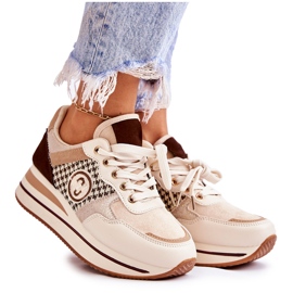 FB2 Zapatos Deportivos De Mujer De Moda En Una Cuña Beige-Marrón Aronne