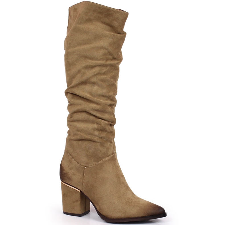Botas de equitación para mujer en el poste beige arrugado Potocki
