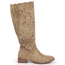 M. DASZYŃSKI Botas de mujer, caladas, gamuza marrón Daszyński