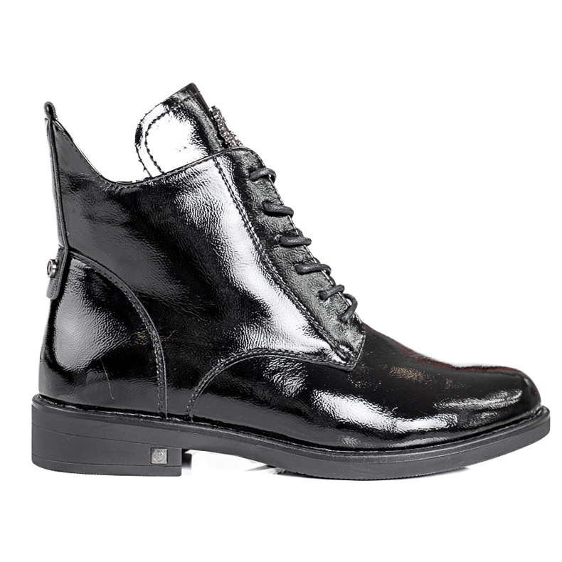 W. Potocki Botas de mujer Potocki elegantes lacadas con cordones negro