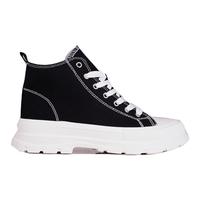 Zapatillas altas de mujer en blanco y negro con cordones en la plataforma Shelovet.