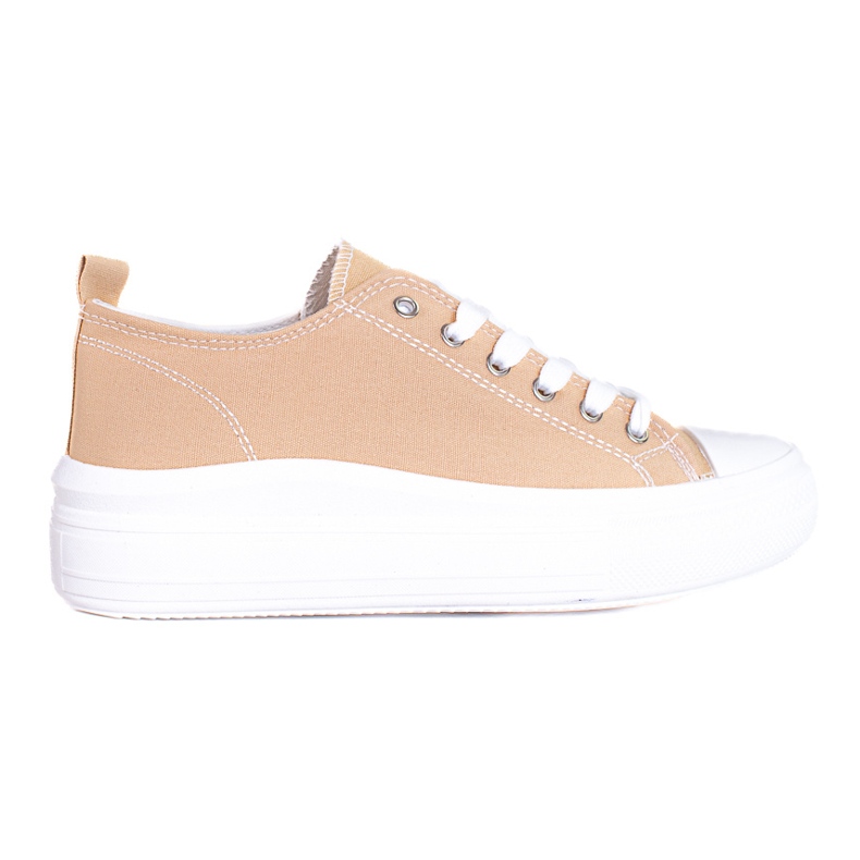 Zapatillas beige y blancas con cordones para mujer en la plataforma Shelovet