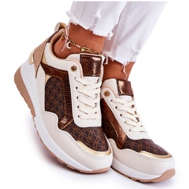 PG1 Deportivas Mujer Con Cuña, Ecopiel, Blanco-Marrón Catrine beige dorado