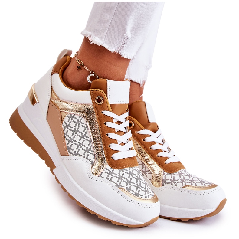 PG1 Deportivas Mujer Ecopiel Con Cuña Blanco Catrine marrón multicolor