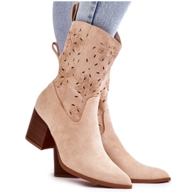 FB1 Botas De Mujer De Ante Con Beige Ariane Cowboy Boots
