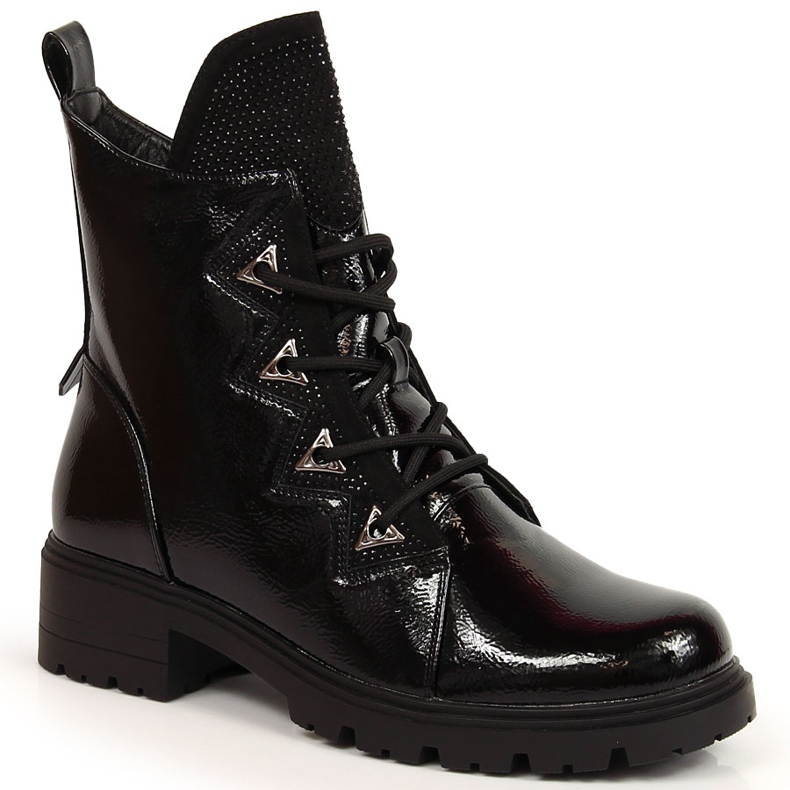 S.Barski Botas de charol negro con lentejuelas de S. Bararski