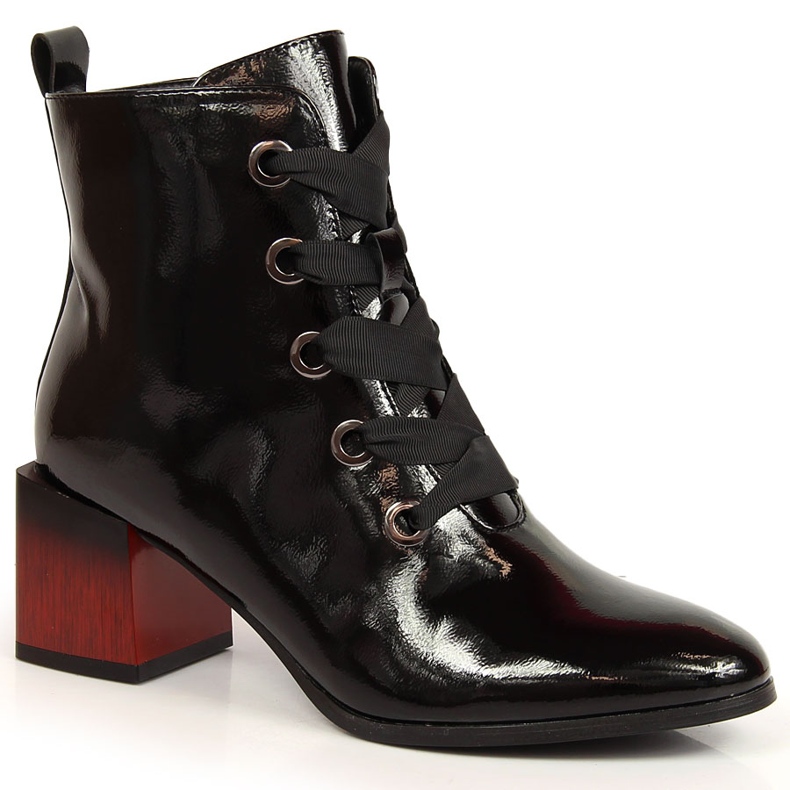 Botas con aislamiento para mujer lacadas con tacón decorativo Potocki WOL99 negro
