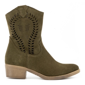 Olivier Botas de mujer caladas con tacón Angela verde