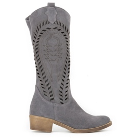 Olivier Botines mujer piel calada Carla gris
