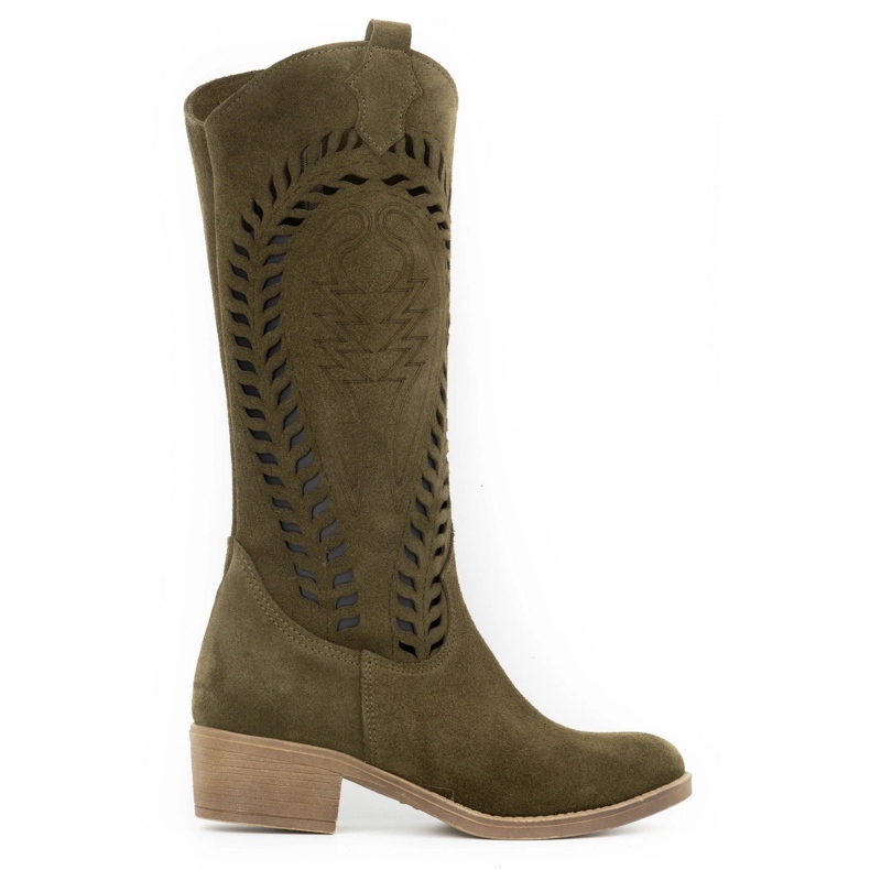 Olivier Botines mujer Carla verde piel calada
