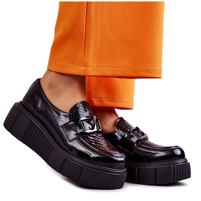 PL5 Zapatos de cuero de moda en la plataforma Black Marsol negro