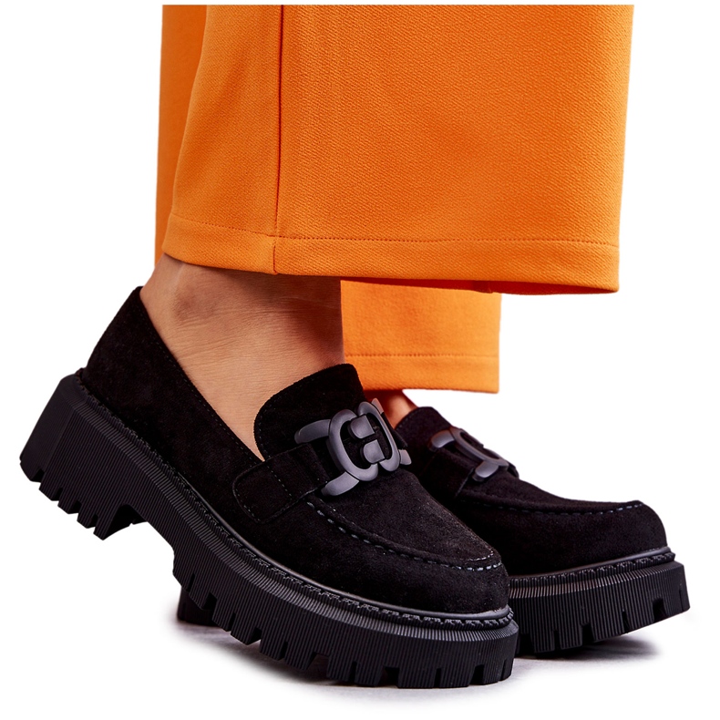 FB2 Zapatos Brogue De Mujer De Ante Con Adorno Leeza Negro