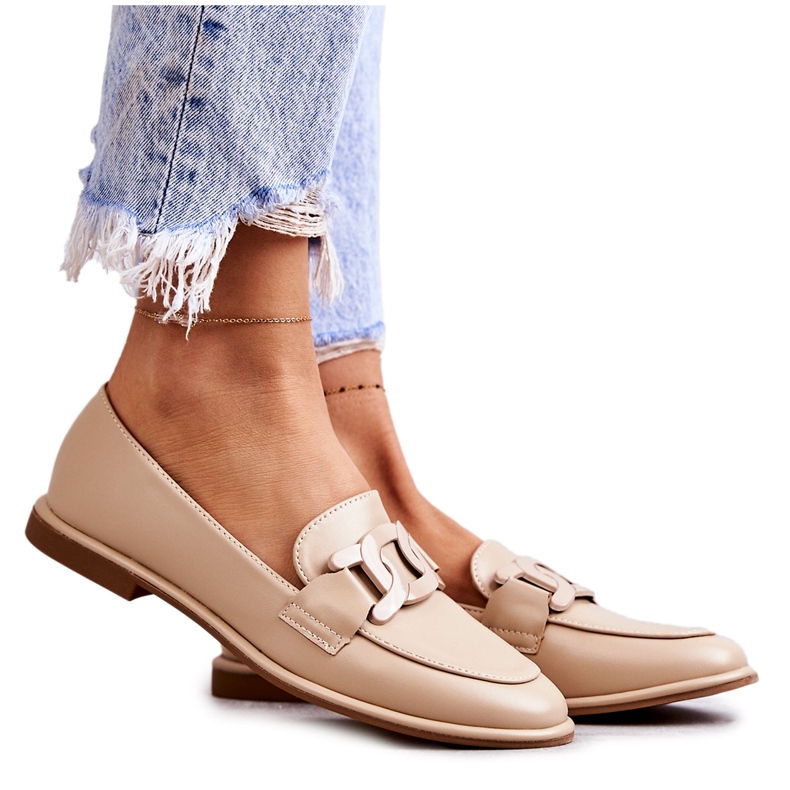 FB2 Mocasines De Mujer De Piel Con Adorno Kerrie Beige