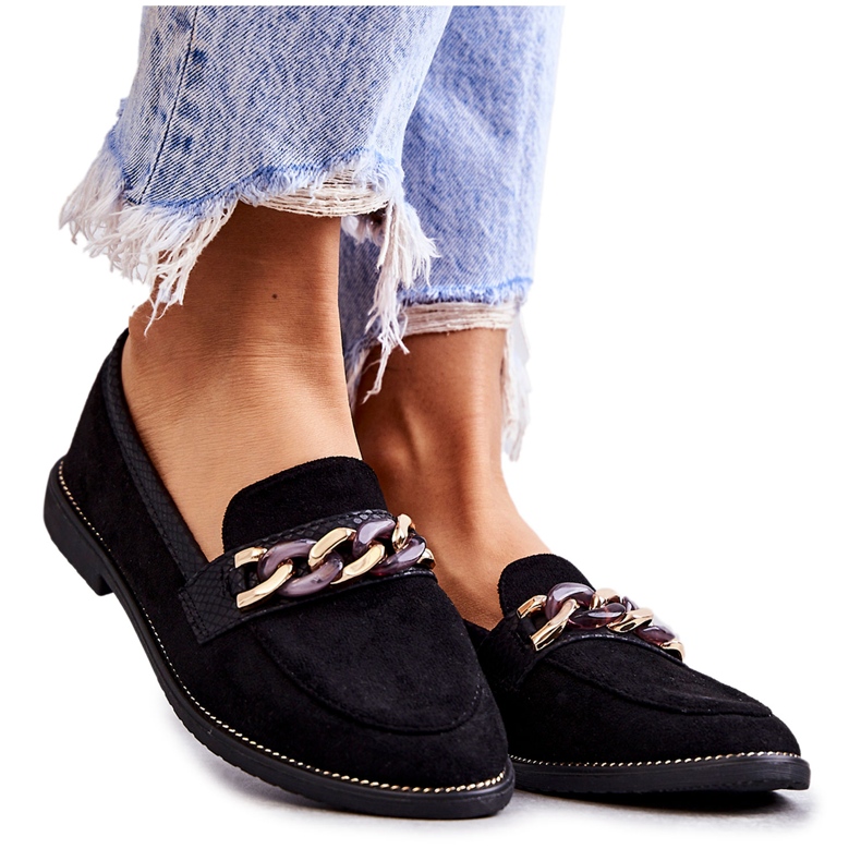 FB2 Mocasines Mujer Ante Con Cadena Clavos Negros
