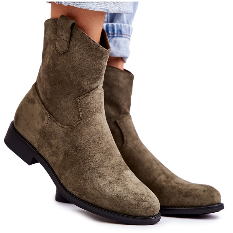 S.Barski Botas Mujer Ante Tacón Plano Verde Fiorenz caqui