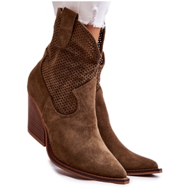 FB1 Botas Cowboy Mujer Ante Calado Kaki Eleonore marrón caqui