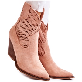 Botas Mujer Ante Calado Vaquero Rosa Eleonore beige