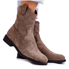 S.Barski Botas Mujer De Ante Tacón Plano Gris Oscuro Fiorenz beige