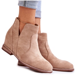 S.Barski Botas de ante con recortes en un tacón plano Beige Henriette