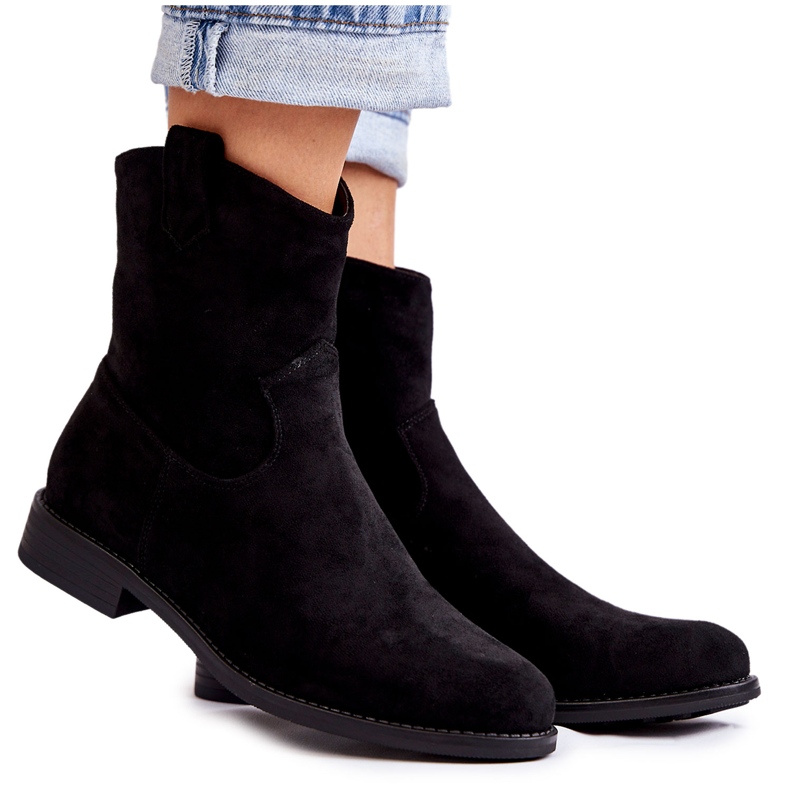 S.Barski Botas Mujer Ante Tacón Plano Negro Fiorenz
