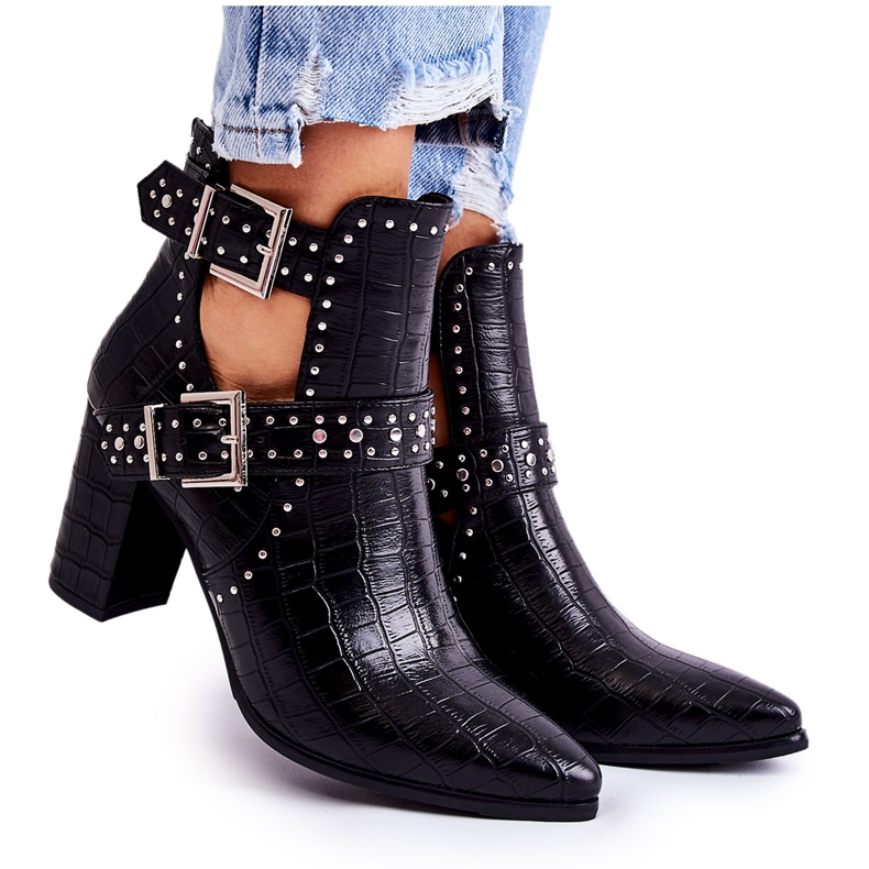 WJ2 Botas De Mujer Con Tacón De Strass Kelin Negro