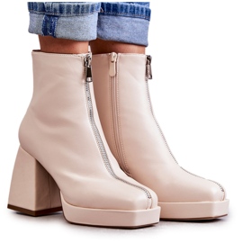 Botas De Mujer De Tacón Grueso Con Cremallera Beige Carrera