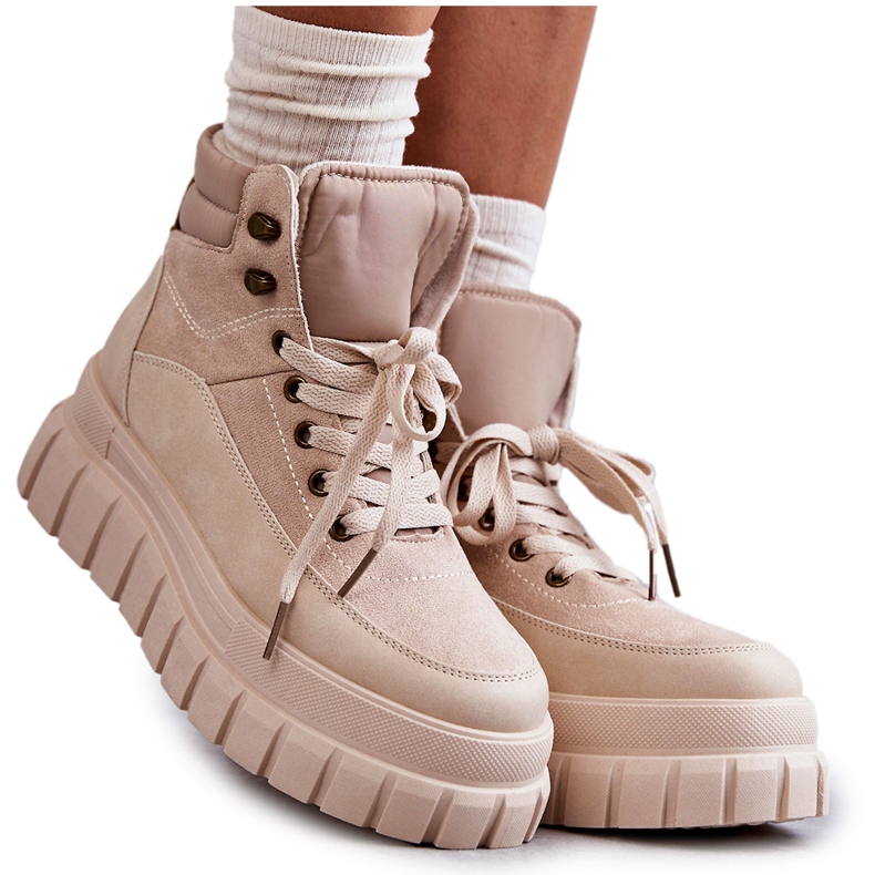 FG2 Cómodas Botas Sobre La Plataforma Beige Sanchio