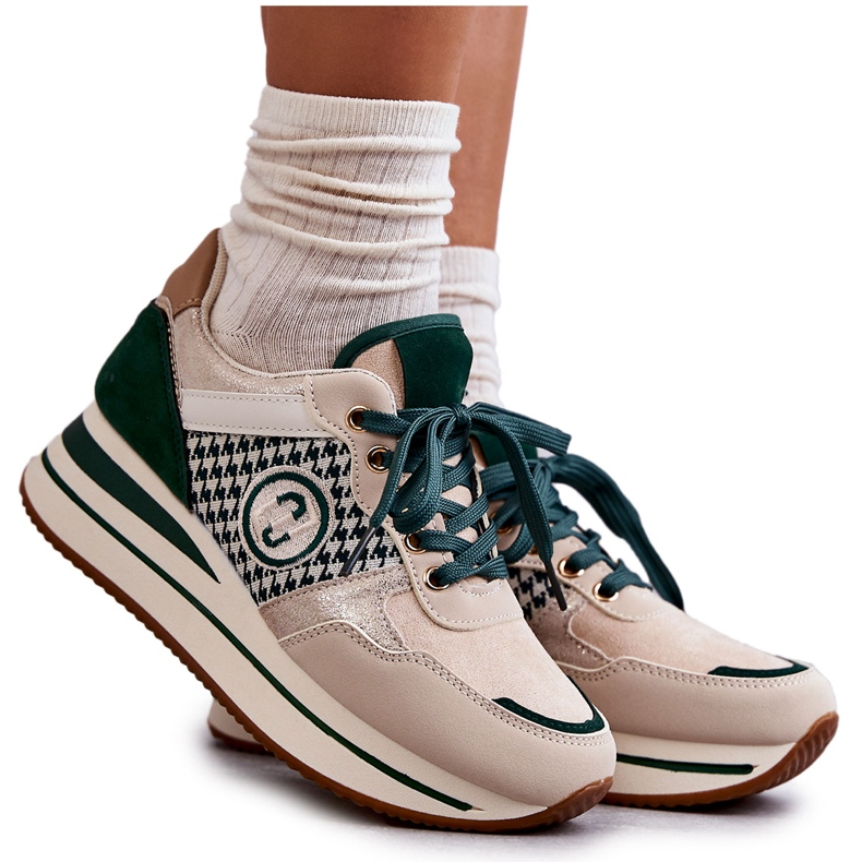 FB2 Zapatos Deportivos De Mujer De Moda En Una Cuña Beige-Verde Aronne