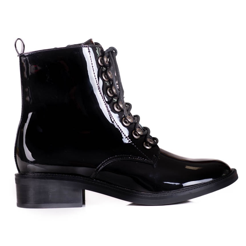 Elegantes botas de cordones para mujer con tacón plano Shelovet negro