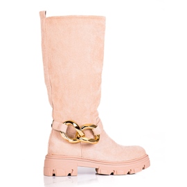 Botas de mujer beige con cadena Shelovet de ante ecológico