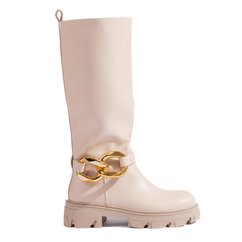 Botas beige de mujer con cadena Shelovet de piel ecológica