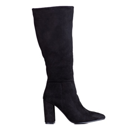Botas de mujer clásicas negras al poste Shelovet fabricadas en ante ecológico negro