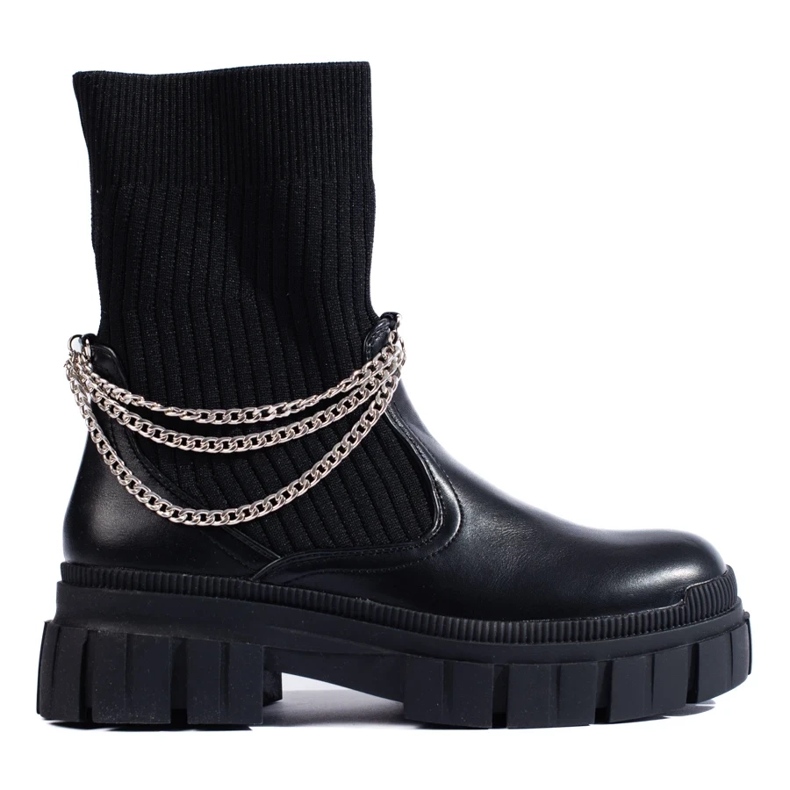 Botas trabajadoras de mujer negras con calcetines. negro