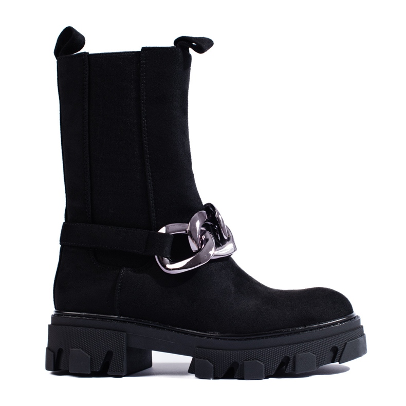 Botines Chelsea altos de ante con cadena Shelovet negro