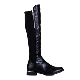 Botas negras de mujer con tacón plano Shelovet con cremallera decorativa negro