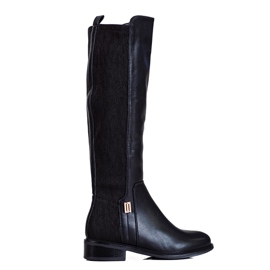 Botas de mujer Shelovet negras con tacón plano negro Botas de mujer Shelovet negras con tacón plano negro