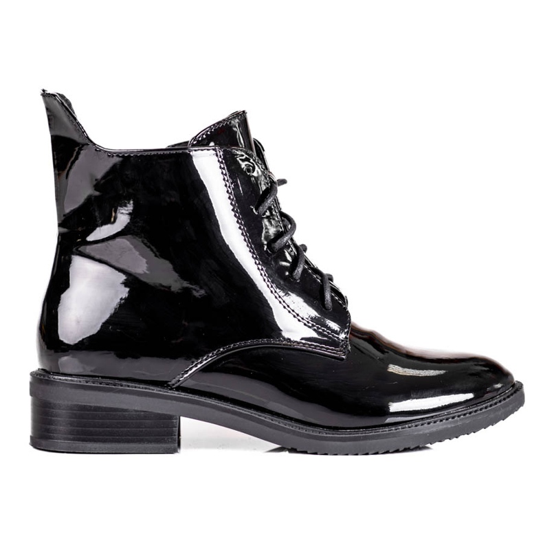 Elegantes botas Shelovet de mujer con cordones fabricadas en piel ecológica barnizada negro Elegantes botas Shelovet de mujer con cordones fabricadas en piel ecológica barnizada negro