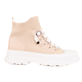 Zapatillas beige para mujer con parte superior Shelovet alta marrón