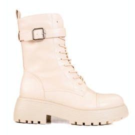 Botas obreras altas de mujer color beige con cordones Botas obreras altas de mujer color beige con cordones