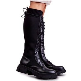 PS1 Botas Mujer Con Calcetines Tacón Plano Negro Verano